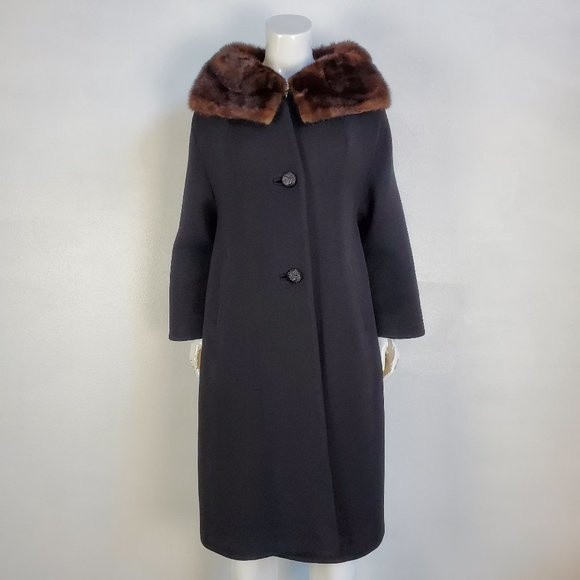 Vintage 50's/60's Black Fur Collar Coat